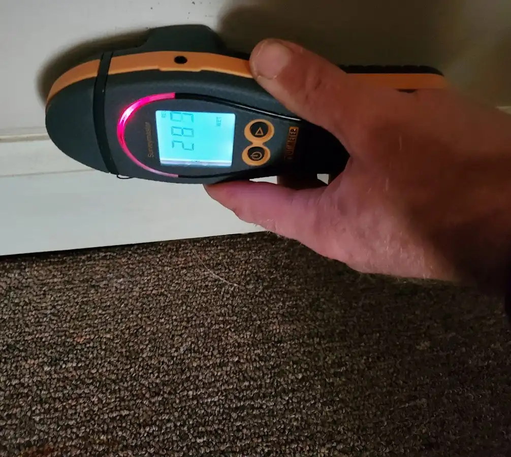 Moisture detection at baseboard during Burst Pipe Cleanup in Seabrook